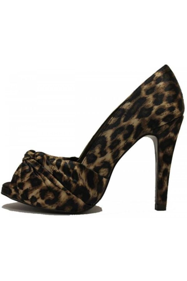 classic satin peep toe pump leopard