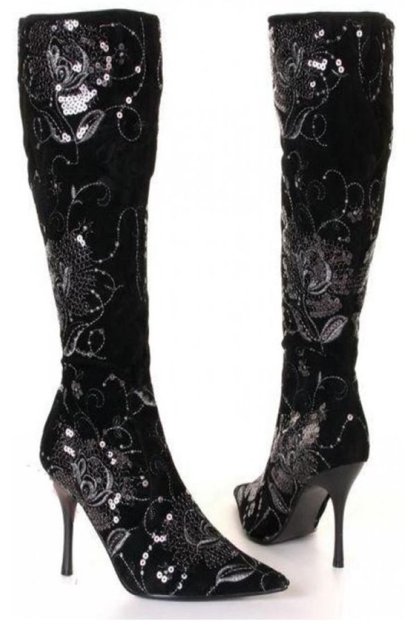 suede pointed boot decorated with sequins black