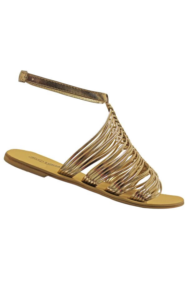 flat sandal with straps gold