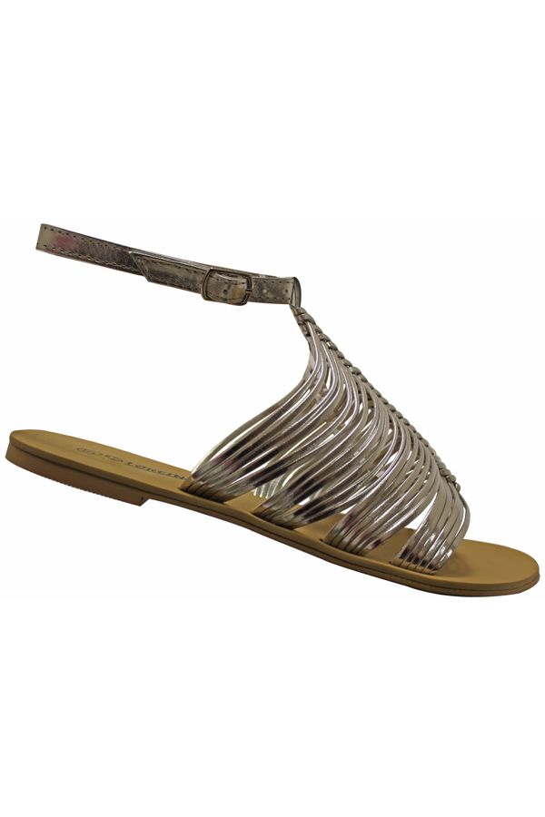 flat sandal with straps silver