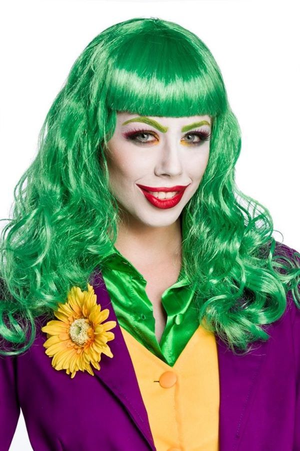 Αποκριάτικη Μακριά Περούκα Lady Joker Μεταλλική Πράσινη DAT2080070