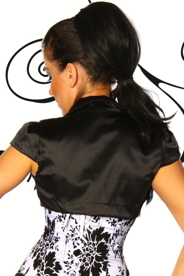 bolero satin with short sleeves and elegant stand up collar black