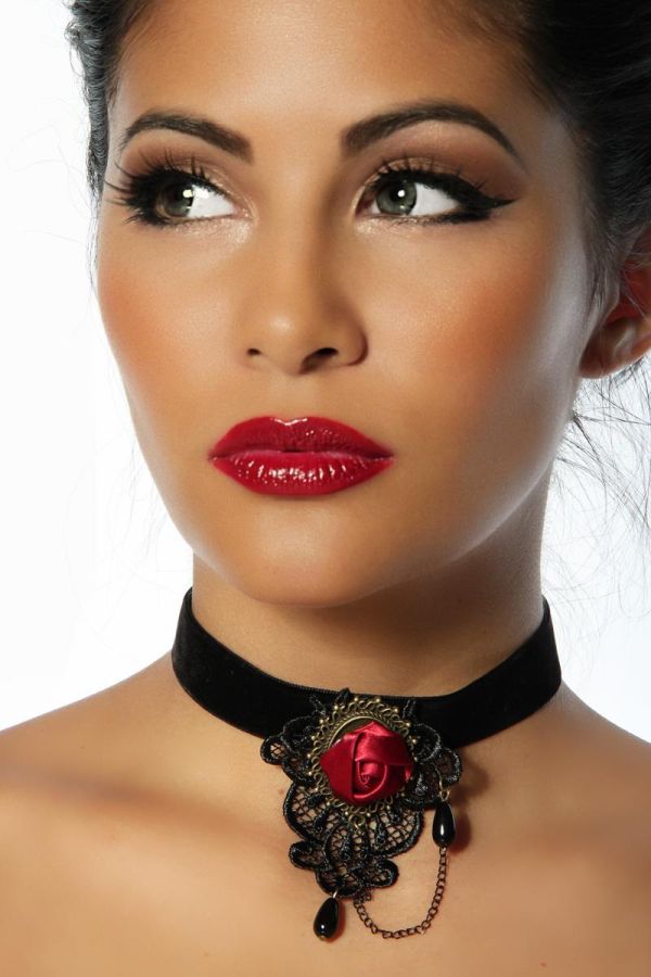 black red collier-necklace gothic lace satin rose