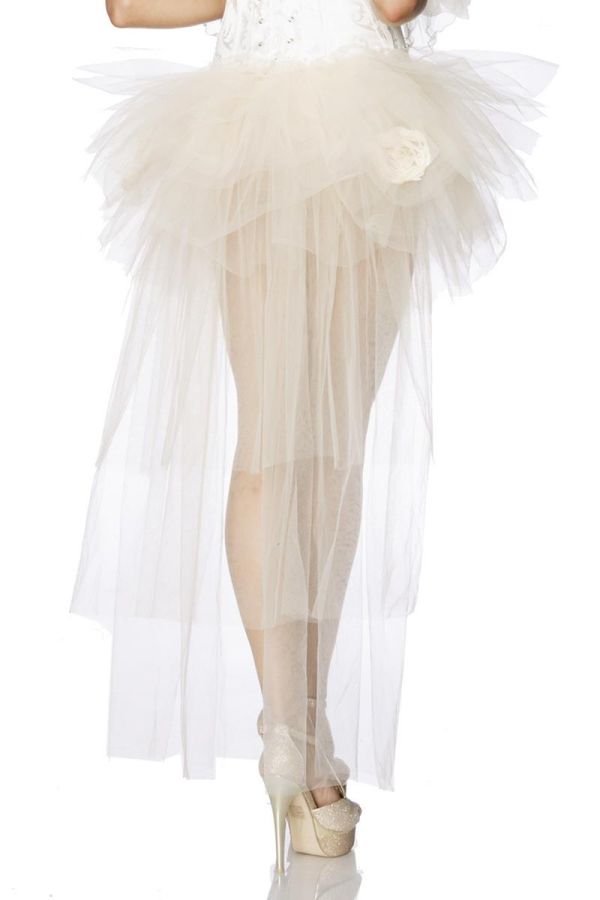 tutu skirt from tulle decorated with roses short front and long back beige
