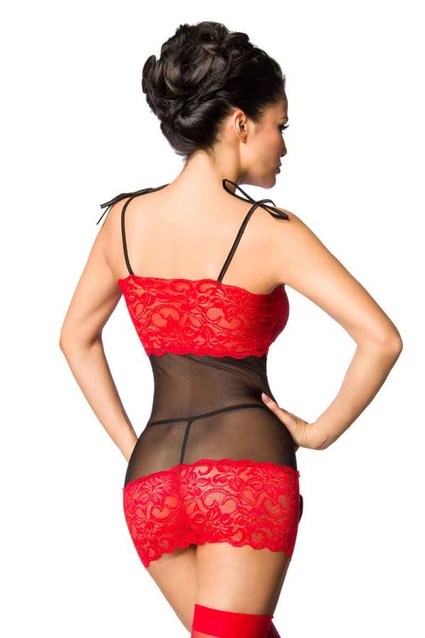 sexy negligee lace transparency sweetheart openings matching thong black red