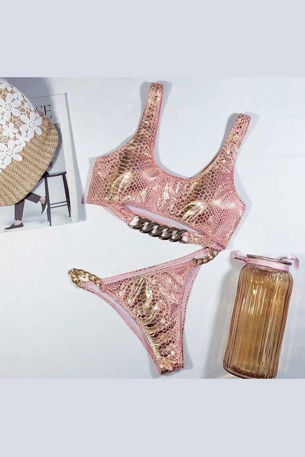 brazil bikini μαγιό χρυσή αλυσίδα φίδι ροζ.