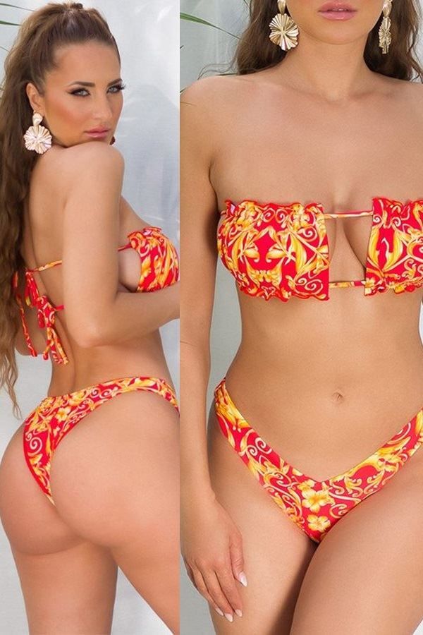 Bikini Swimsuit Strapless Brazil Luxury Red Yellow ISDB62511