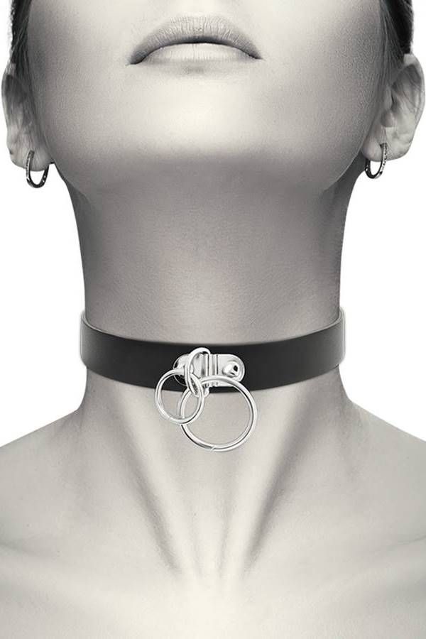 necklace choker silver decoration vegan leatherette black.