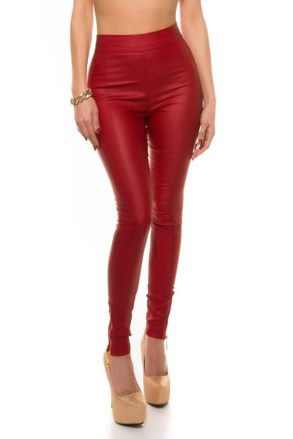 Pants High Waist Leatherette Red