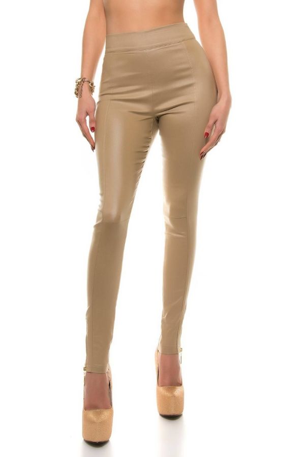pants high waist leatherette beige.