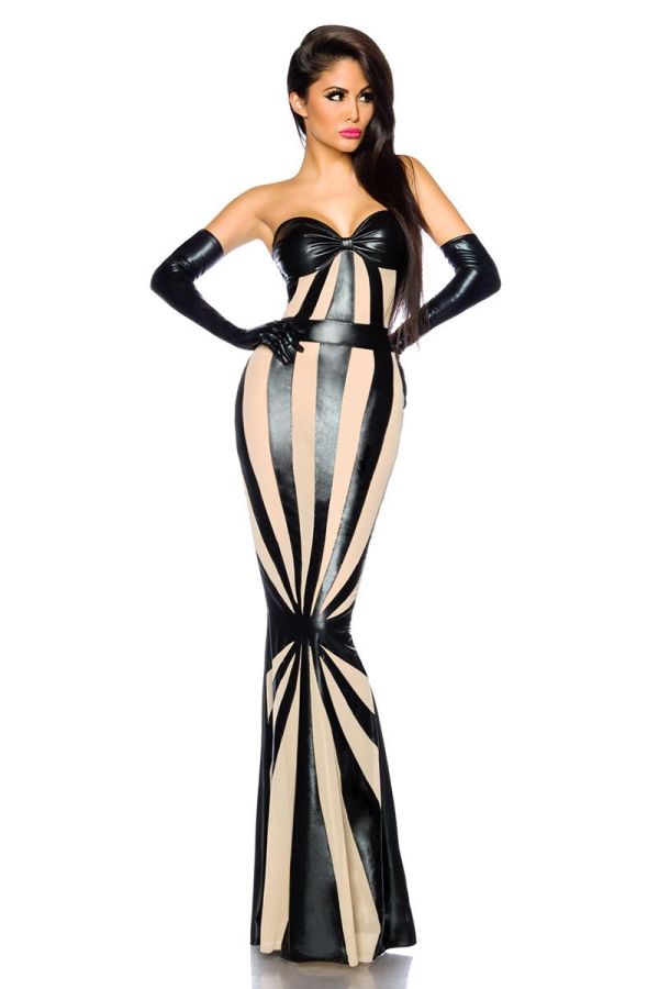 Φόρεμα Μάξι Βραδινό Skin Διαφάνειες Wet Look Μαύρο AT1518166