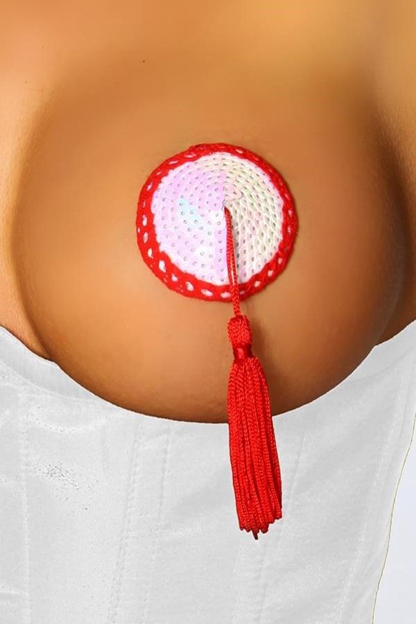 NIPPLE PATCHES SELF ADHESIVE SEQUINS WHITE RED AT1411921