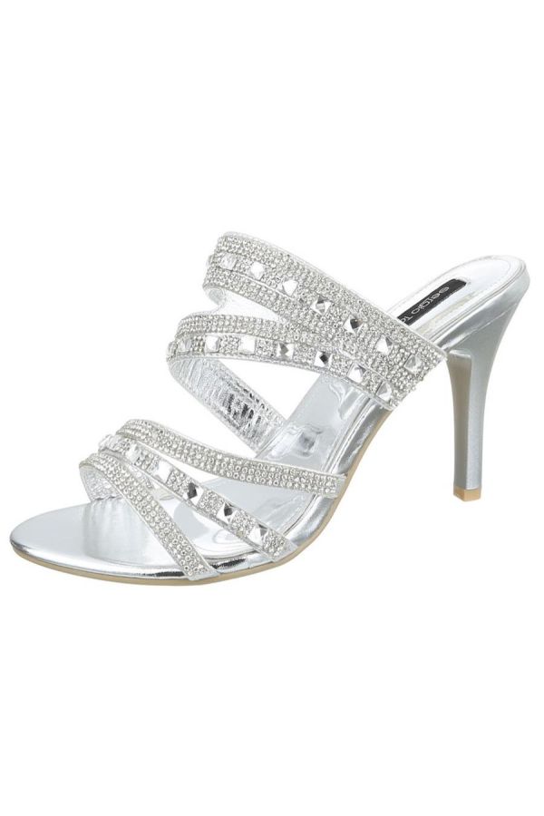 formal sandals decorated with rhinestones silver