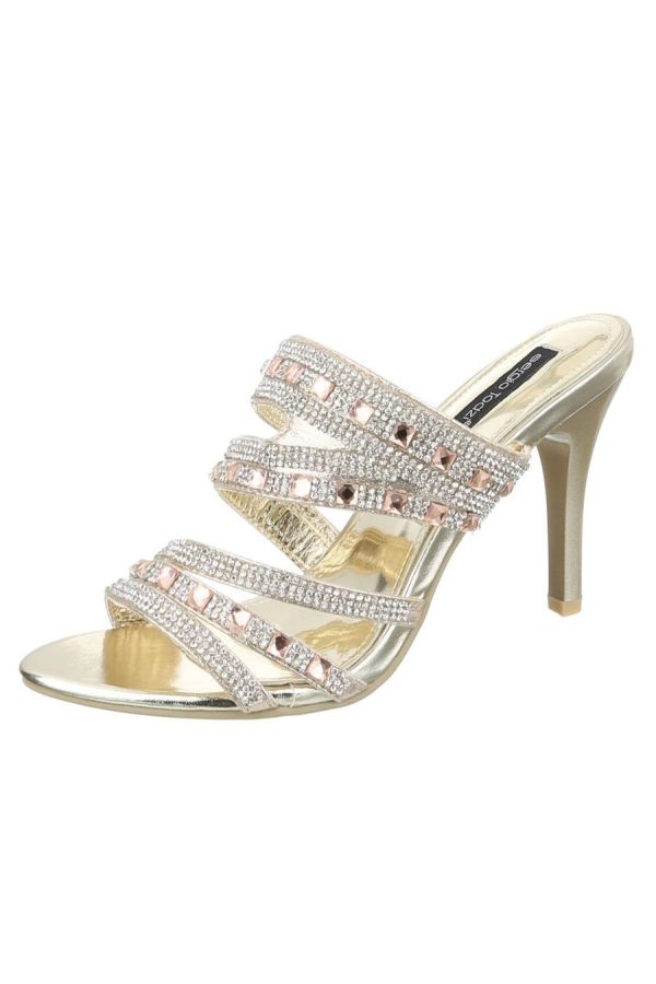 formal sandals decorated with rhinestones gold
