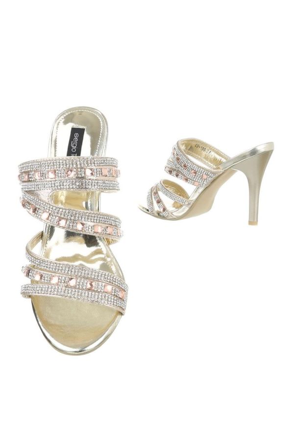 formal sandals decorated with rhinestones gold