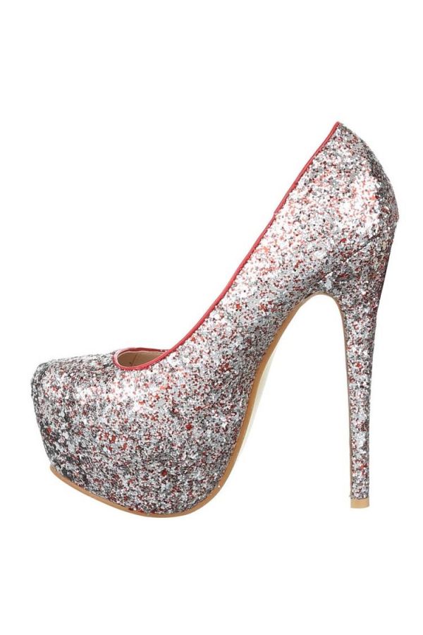 impressing high pumps with internal platform and red decoration silver