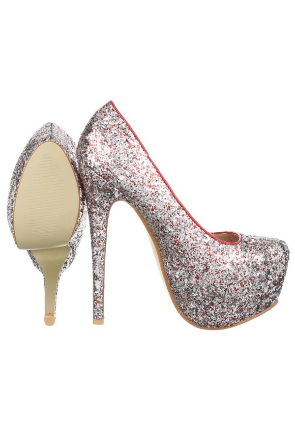 impressing high pumps with internal platform and red decoration silver
