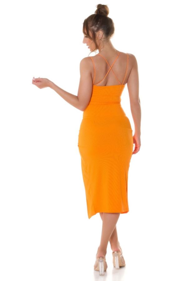 Dress Midi Asymmetric Sexy Slit Orange ISDK30122