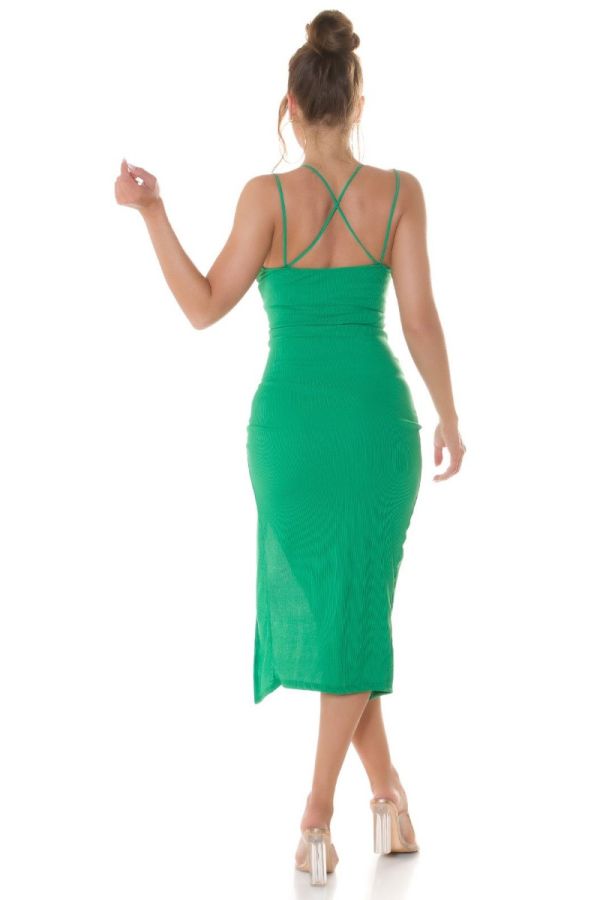 Dress Midi Asymmetric Sexy Slit Green ISDK30122