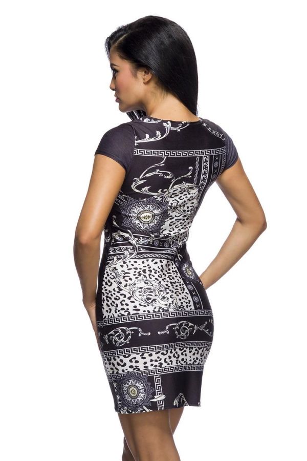 Φόρεμα Baroque Κοντό Μανίκι Μαύρο Άσπρο DAT2014264