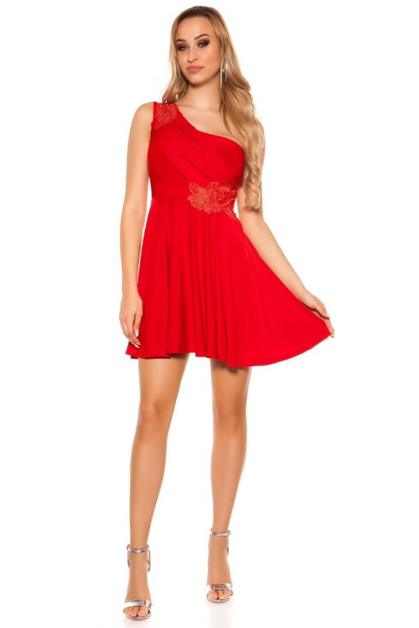 Φόρεμα Βραδινό Ασύμμετρο Διακόσμηση Κόκκινο ISDK18801