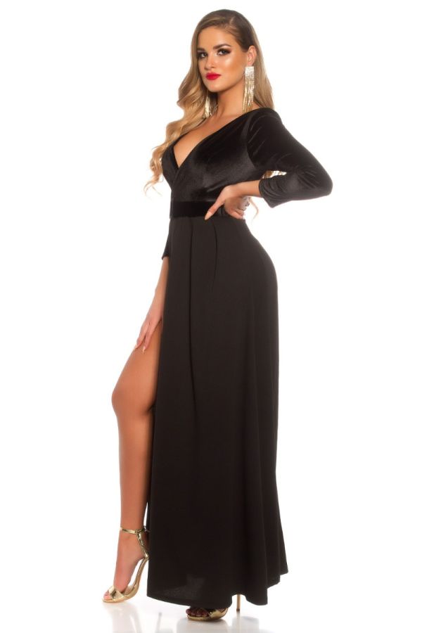 Gown Long Formal Slit Belt Black ISDK141406