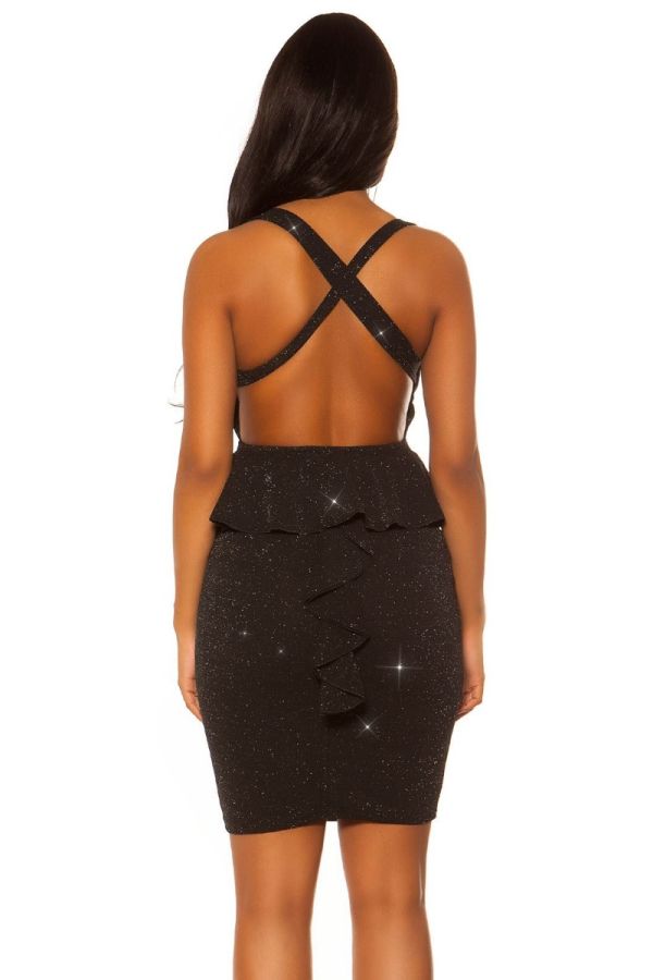 Φόρεμα Βραδινό Χιαστί Πλάτη Glitter Μαύρο Ασημί ISDK957618 