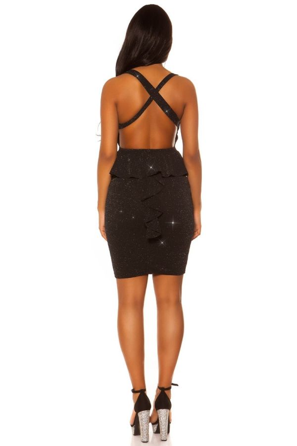 Φόρεμα Βραδινό Χιαστί Πλάτη Glitter Μαύρο Ασημί ISDK957618 