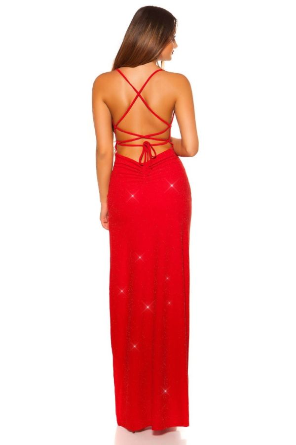 φόρεμα μάξι βραδινό σέξι κόκκινο ασημί.