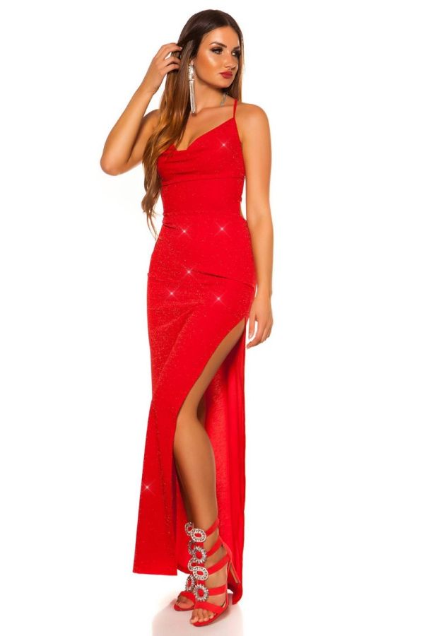 φόρεμα μάξι βραδινό σέξι κόκκινο ασημί.