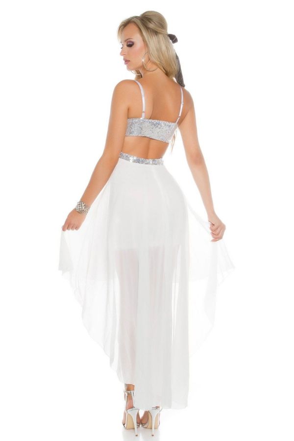 Φόρεμα Βραδινό Εγκοπές Σέξι Πλάτη Παγιέτες Άσπρο ISDK932556