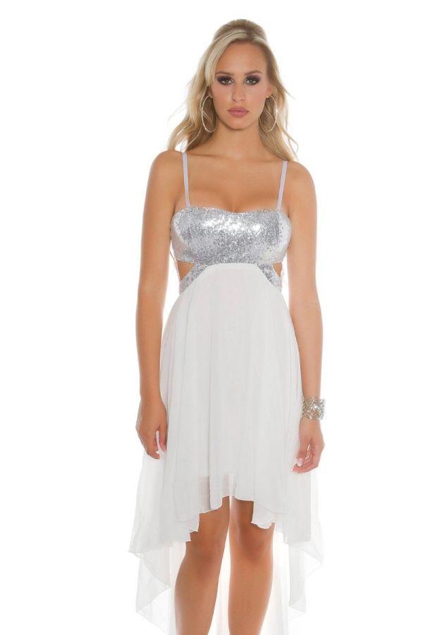 Φόρεμα Βραδινό Εγκοπές Σέξι Πλάτη Παγιέτες Άσπρο ISDK932556
