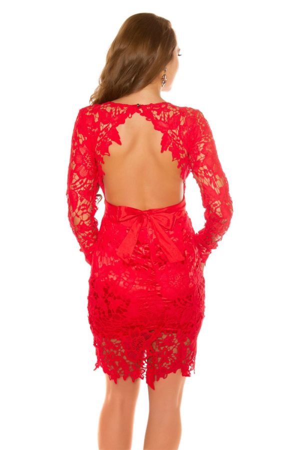 Φόρεμα βραδινό Δαντέλα Σέξι Πλάτη Κόκκινο ISDK194613