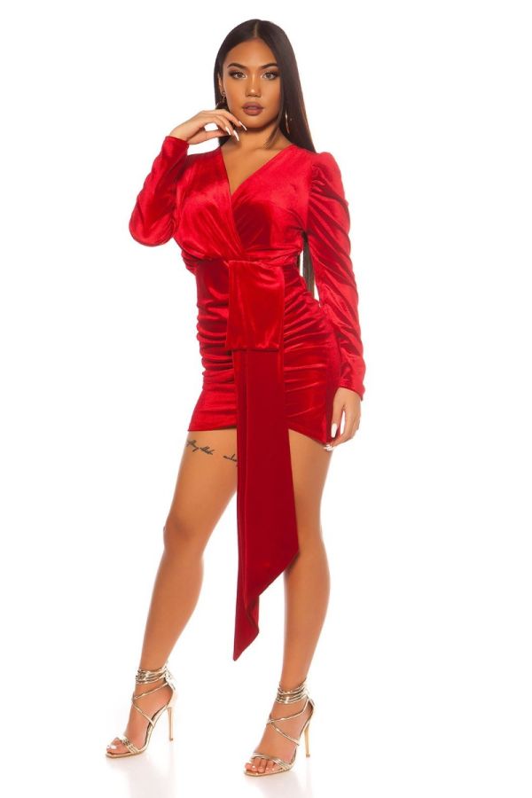 φόρεμα πάρτι suede look κόκκινο.