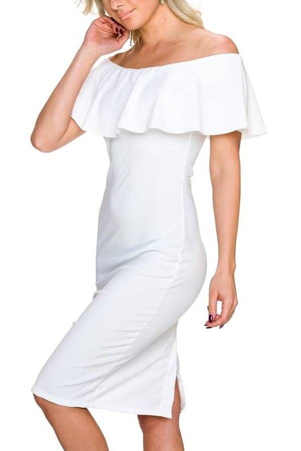 Φόρεμα Business Βολάν Αμάνικο Άσπρο QQ1724973