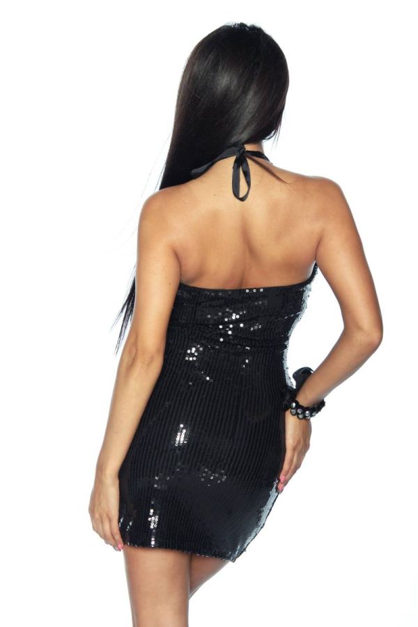 Φόρεμα Club Μίνι Στράπλες Παγιέτες Μαύρο DAT1612943