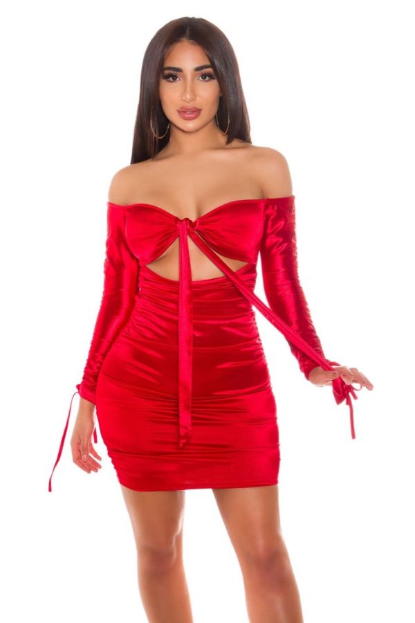 Φόρεμα Club Σέξι Σούρες Σατέν Κόκκινο ISDK204036