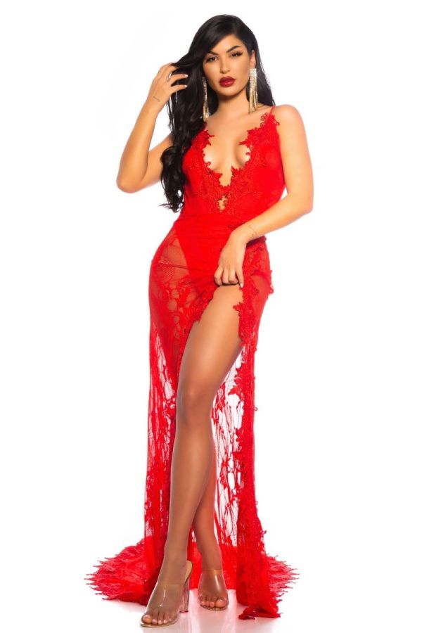 DRESS RED CARPET LONG BACK LACE RED ISDK202838