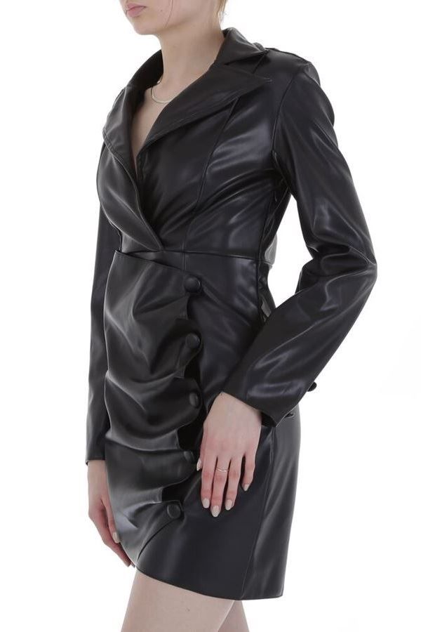 Φόρεμα Γιακάς Ασύμμετρο Δερματίνη Μαύρο FSWJ89881