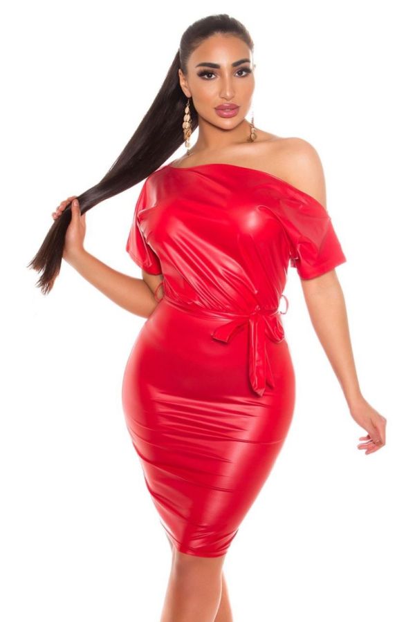 DRESS SEXY LEATHERETTE RED ISDK204201