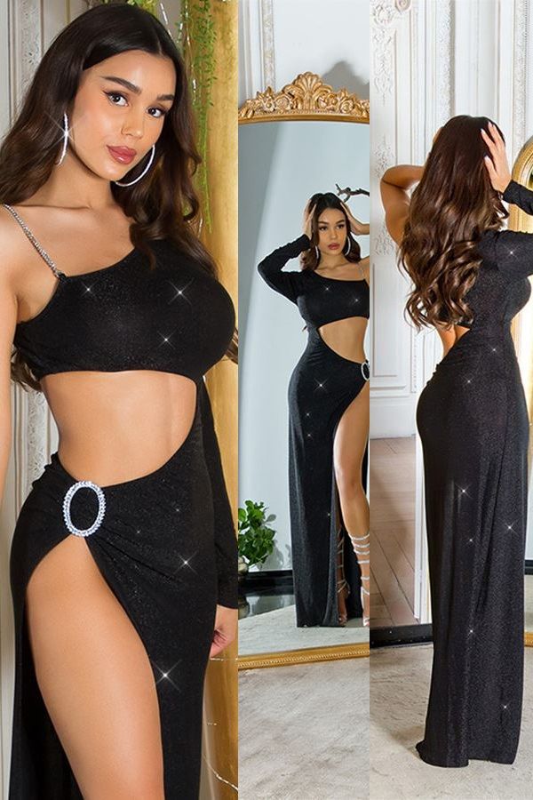 Φόρεμα Gala Βραδινό Σέξι Σκίσιμο Μαύρο ISDK2080312
