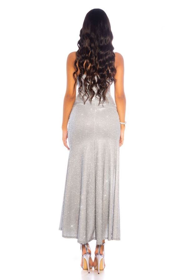 Φόρεμα Σέξι Βραδινό Γυαλιστερό Ασημί ISDK601145