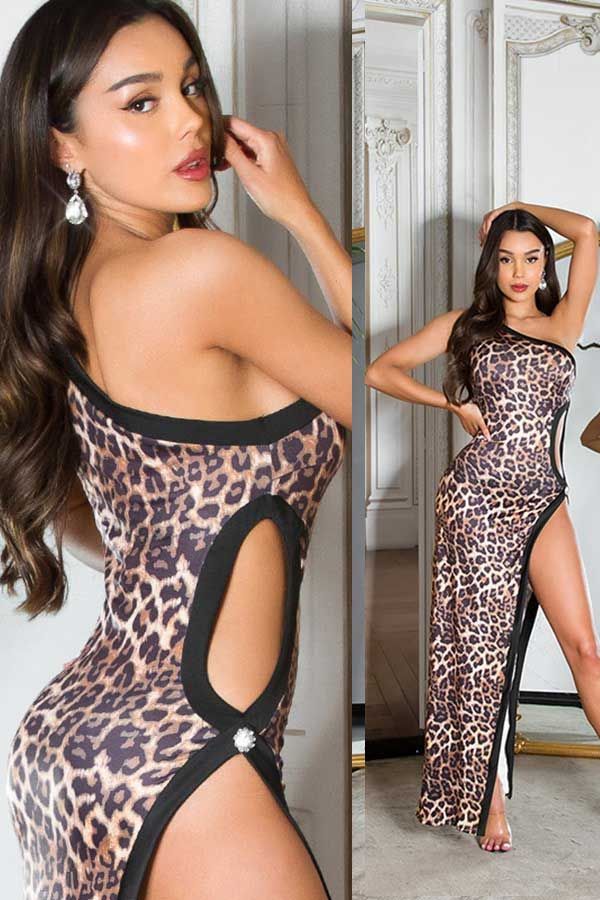 Dress Sexy Hot Asymmetric Leopard
