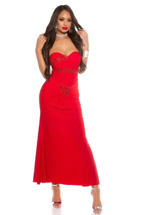 Φόρεμα Μακρύ Βραδινό Στράπλες Κόκκινο ISDK91391