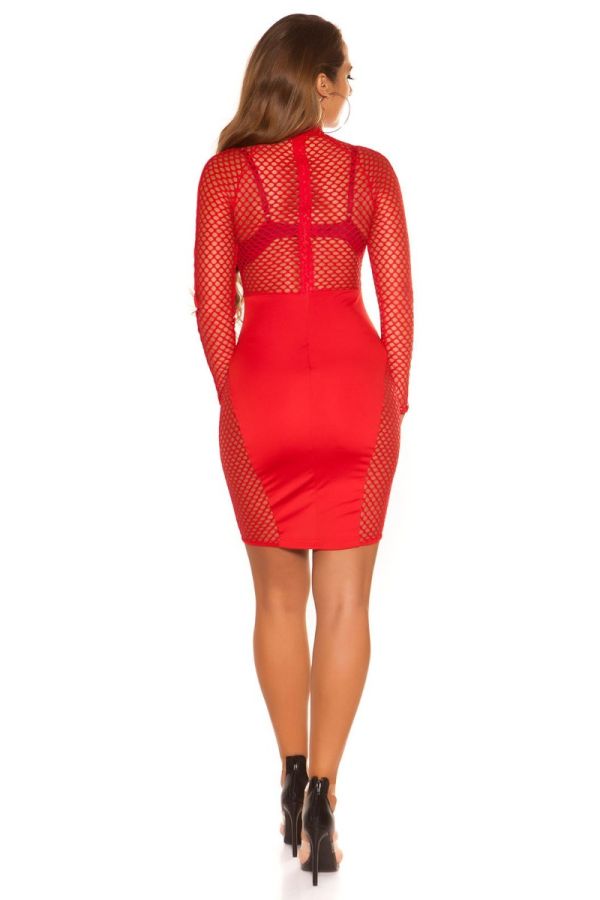 Φόρεμα Σέξι Διχτυωτά Πάνελ Κόκκινο ISDK195922