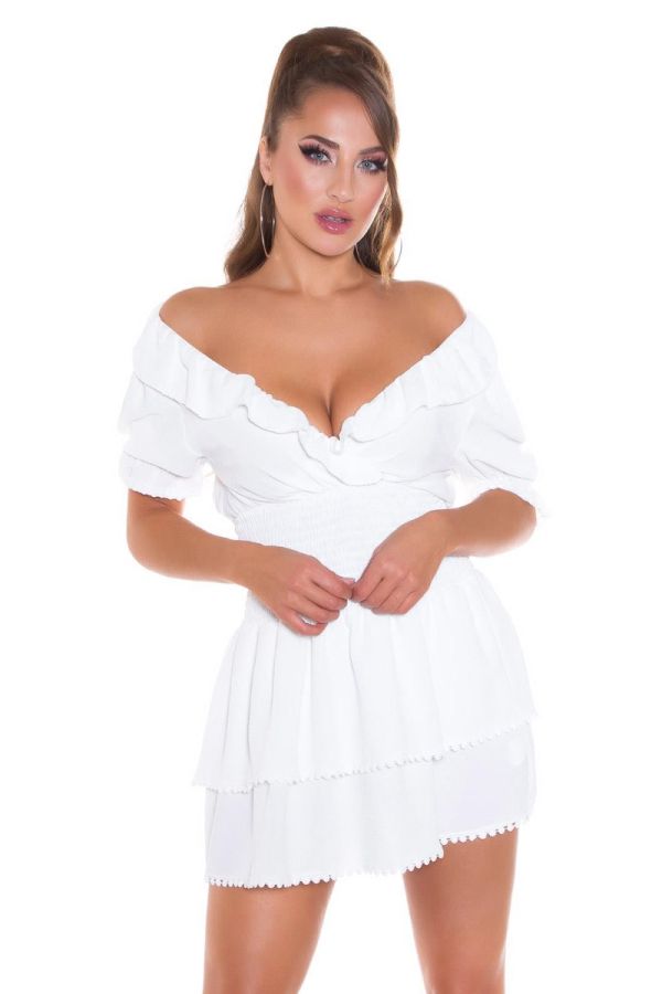 φόρεμα κοντό έξω ώμοι άσπρο.