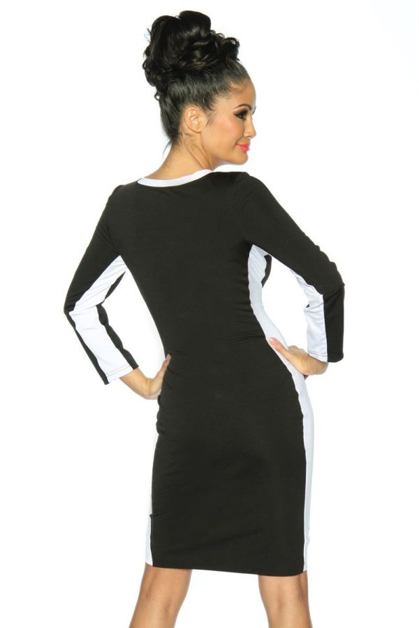 Φόρεμα Μακριά Μανίκια Άσπρα Πάνελ Μαύρο AT1413103