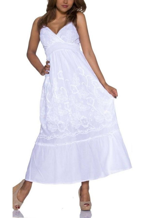 Φόρεμα Μακρύ Καθημερινό Αέρινο Άσπρο QQ1921572