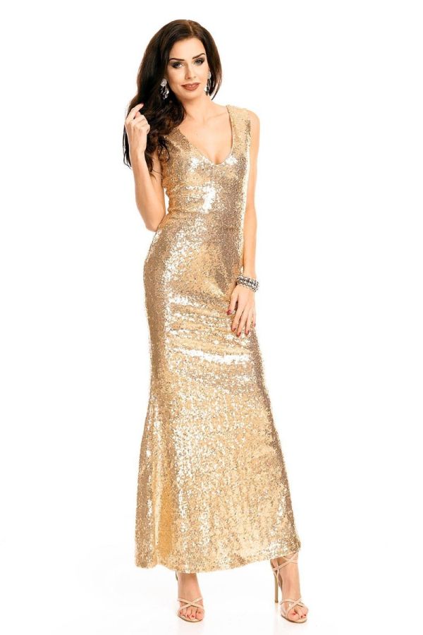 φόρεμα μάξι βραδινό παγιέτες χρυσό.