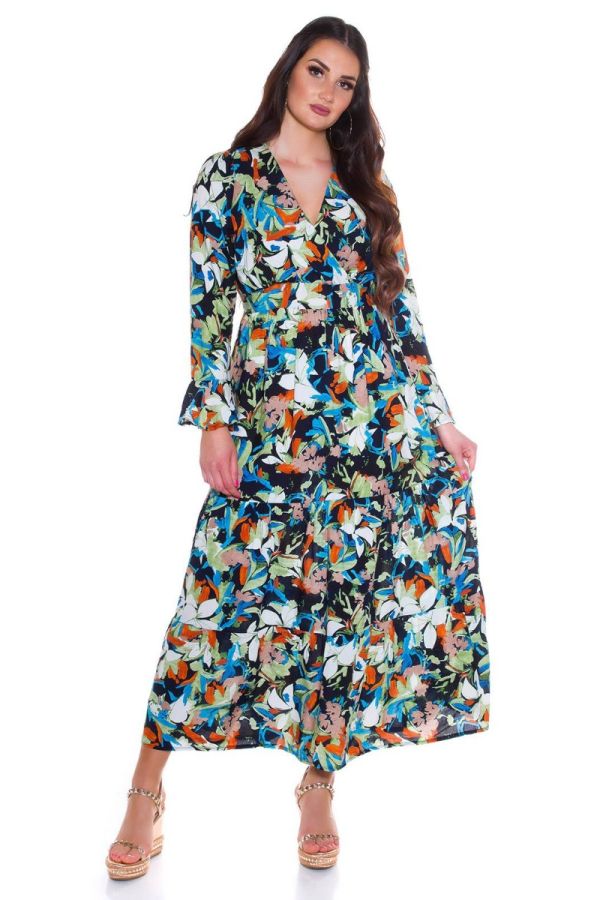 Φόρεμα Μακρύ Floral Πολύχρωμο Μπλε ISDK611019